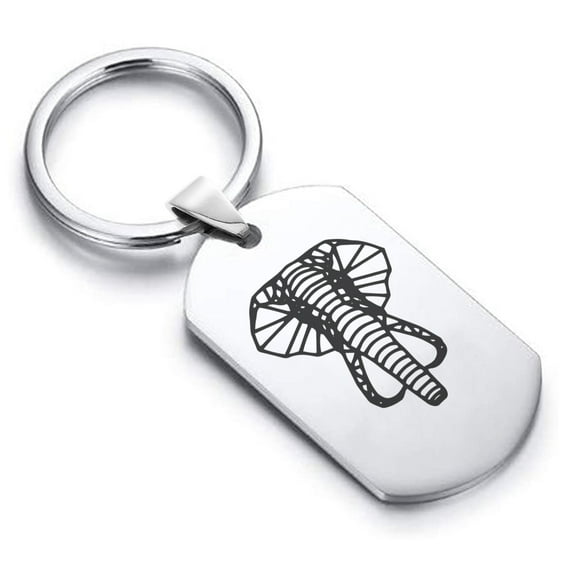 Stainless Steel Geometric Polygon Elephant Animal Dog Tag Keychain Circle Ring