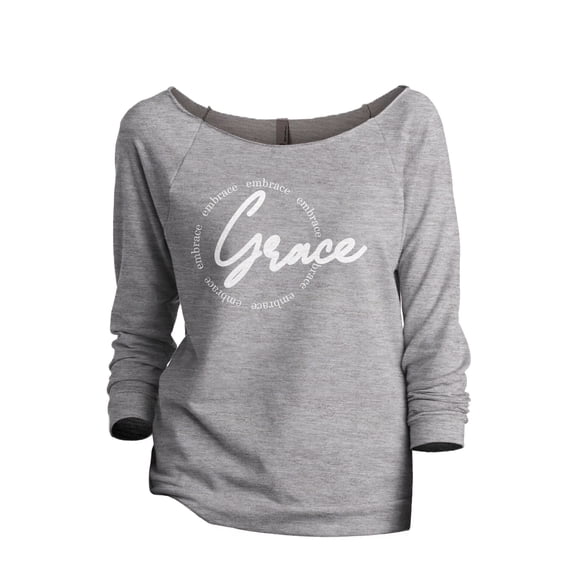 Embrace Grace Women's Fashion Slouchy 3/4 Sleeves Raglan Lightweight Sweatshirt Sport Grey 2X-Large
