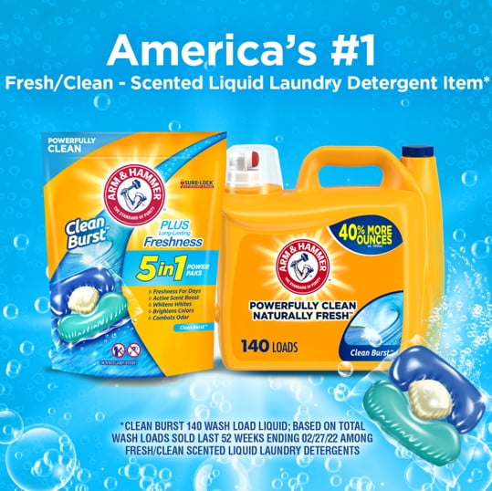 Arm & Hammer Clean Burst 5-in-1 Laundry Detergent Power Paks, High Efficieny (HE), 42 Count - 3