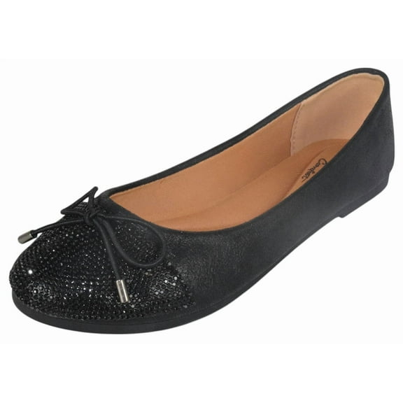 TOP MODA Dress Shoes Women Rhinestone Ballet Flats Round Toe Sparkly Lightweight Bow BONNIE-31 Black 7