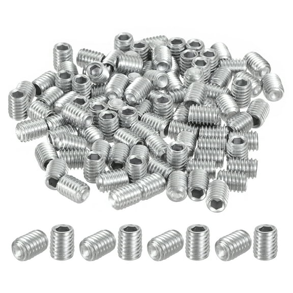 100Pack Hex Socket Grub Screw, M6x8mm 304 Stainless Steel Head Socket Set Screws Flat Point Grub Bolt