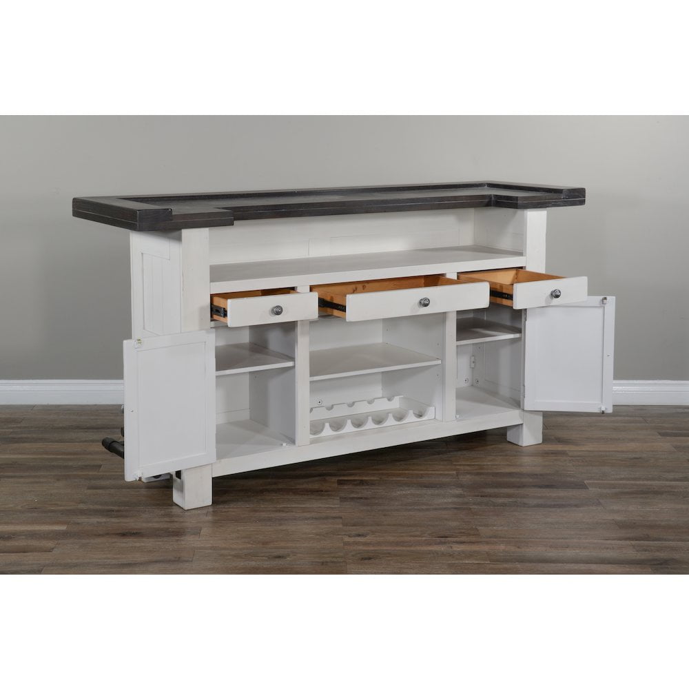 Sunny Designs Carriage House 78" Farmhouse Wood Bar Unit in Dark Brown/White