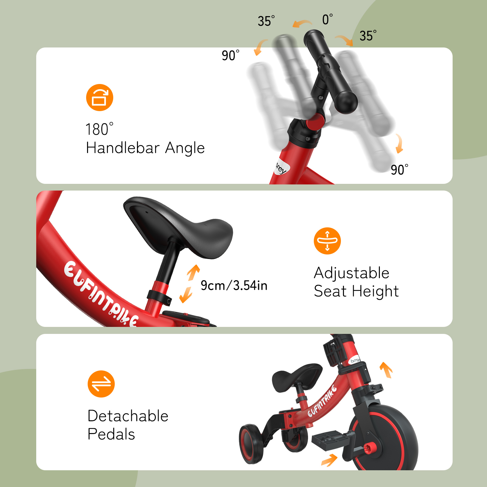 Besrey 5-in-1 Toddler Tricycle, Ages 1-5 Years photo 7