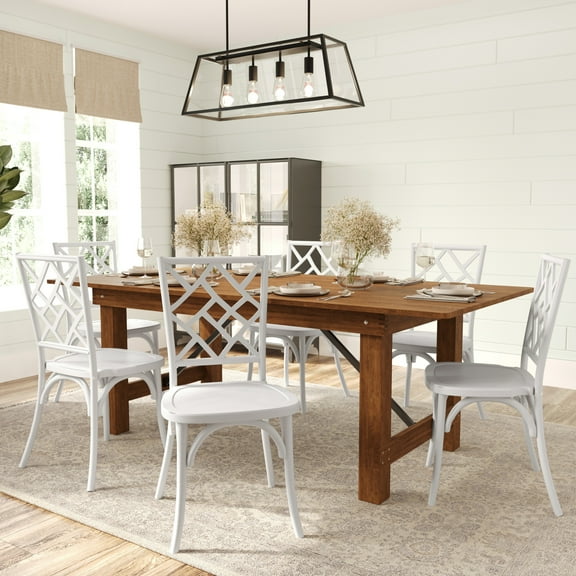 Merrick Lane Set of 2 Solid Wood Dining Chairs with Stackable Design, Ornate Seat Back Accenting, and Elegant Finish in White