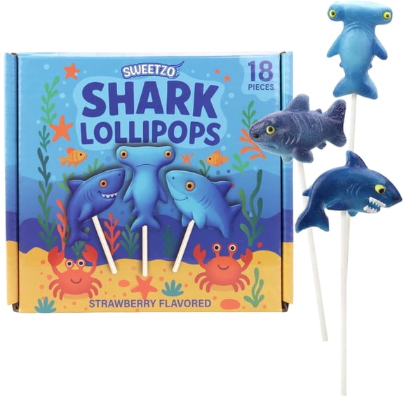 Shark Lollipops, Ocean Party Favors, Birthday Treats, 18 Count, 10 Ounce Box