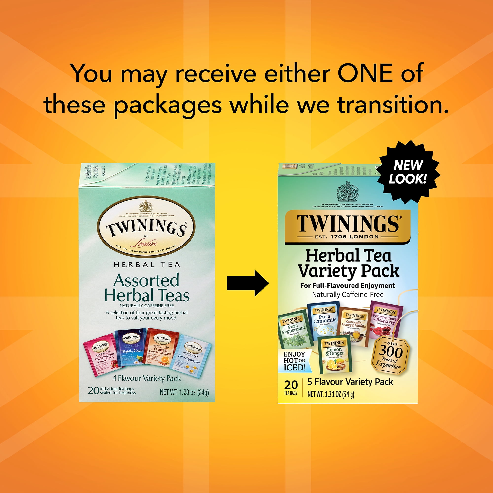 (4 pack) Twinings Herbal Tea Bags Variety Pack, 4 Flavors, Naturally Caffeine Free, 20 Count