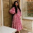 thumbnail image 2 of Yanluna Robe de Vacances Surdimensionnée Printemps 2024 Col en V Manches Mi-Longues Robe Midi Ample Grande Taille Décontractée Imprimée Longue Robe Boho Vestidos, 2 of 7