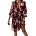 thumbnail image 2 of Sunloudy - Vestido de manga larga para mujer, estilo vintage, con estampado de flores, cuello en V, plisado, de longitud media, con cinturón Sunloudy S M L XL, 2 of 6