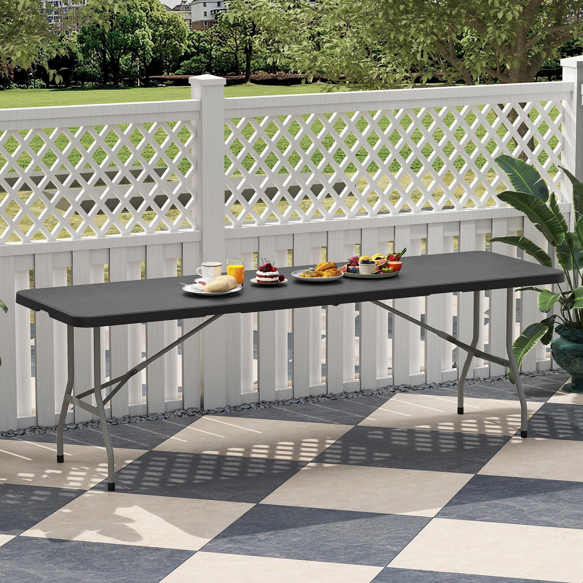 Uforic 8ft Folding Table, Heavy Duty Half-Fold Plastic Table with Carry Handle, Portable Foldable Table for Camping, Picnic, Party, Indoor and Outdoor Events, Black