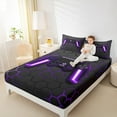 thumbnail image 4 of Manfei Neon Gamepad Twin Sheet Sets,Modern Geometric Honeycomb Twin Fitted Sheet,Purple Black Flat Sheet For Boys Kids,Super Cozy Bedroom Decor,3-Piece, 4 of 7