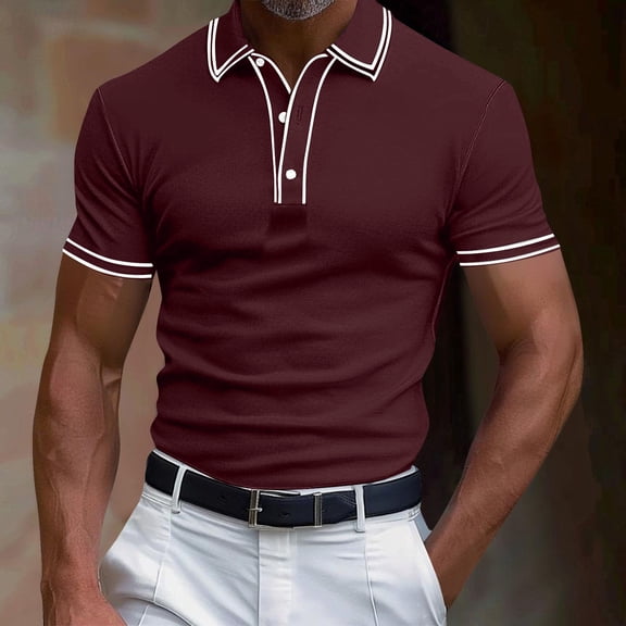 SGFCWSX Golf Polo Shirts for Men Lightweight Slim Fit Solid Short Sleeve Casual Business Top Wine Size M