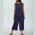 thumbnail image 4 of Ribbed Knit Jumpsuits Womens Sleeveless Summer Onesies Capris Button Down Tank Wide Leg Jumpers Romper Crop Pants (2XL, Dark Blue), 4 of 5