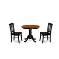 thumbnail image 2 of East West Furniture ANDL3-BLK-W - 3-Piece Dining Room Set- 2 Dining Chair and Modern Round Dining Table - Wooden Seat and Slatted Chair Back (Black Finish), 2 of 8