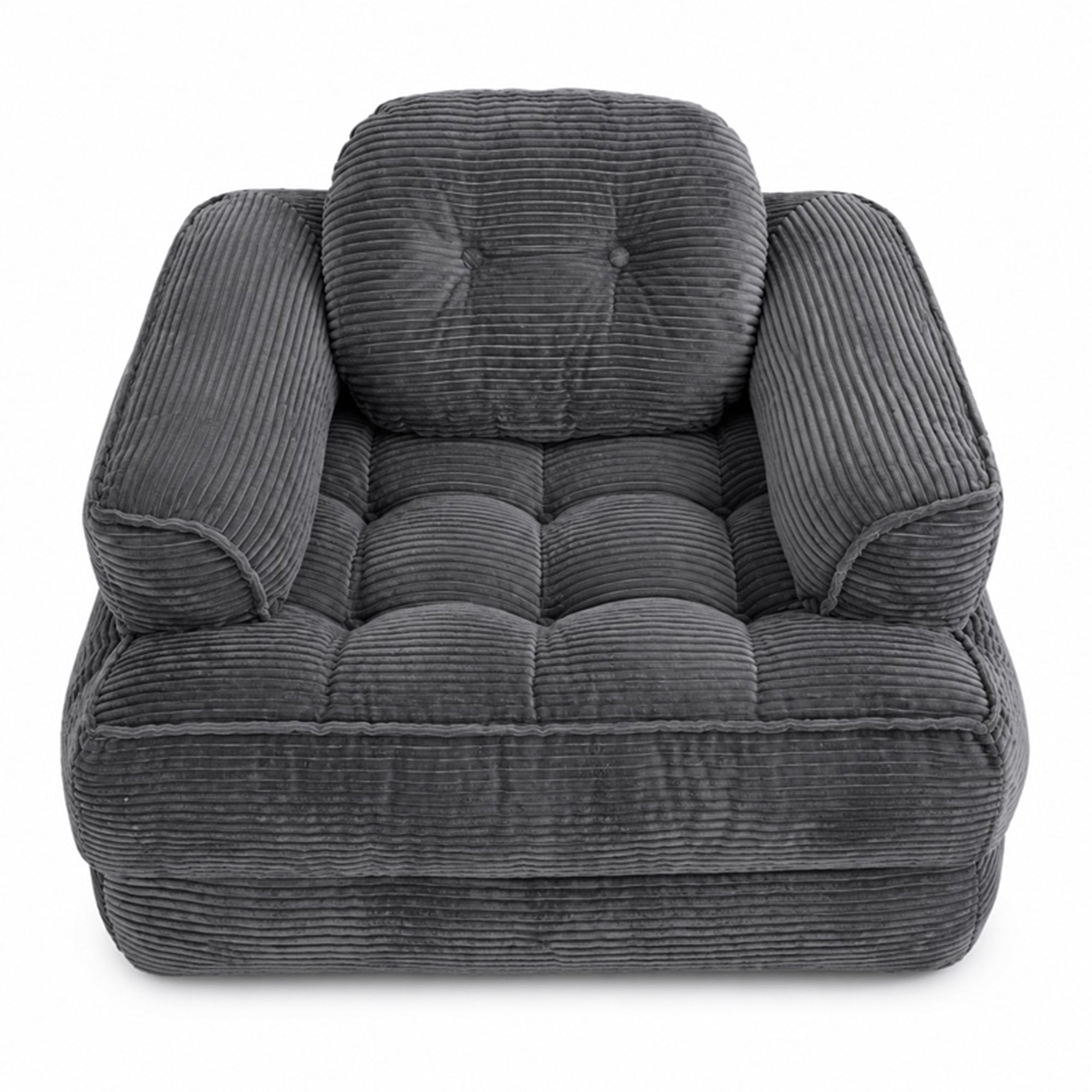 Folding Sofa Bed 66.9 Inch with Corduroy Fabric and Armrest, Convertible Sleeper Sofa and 2-in-1 Portable Bed with Pillows for Living Room, Dark Gray