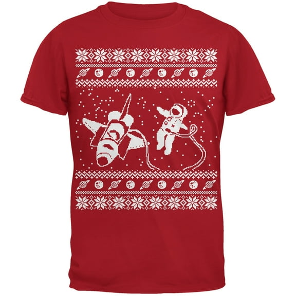 Astronaut in Space Ugly Christmas Sweater Red Youth T-Shirt - Youth Medium
