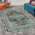 thumbnail image 2 of Damask Decorative Rug, Curlicue Design Traditional Flourishes in Retro Themed Flowers Artwork, Quality Carpet for Bedroom Dorm and Living Room, 6 Sizes, Brown and Pale Teal, by Ambesonne, 2 of 4