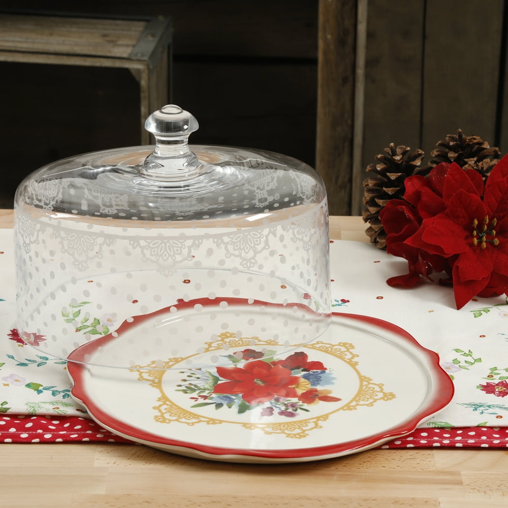 The pioneer woman winter bouquet 10.4" cake plate with glass dome The Pioneer Woman Winter Bouquet 10.4" Cake Plate with Glass Dome