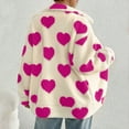 thumbnail image 4 of WTOBBY Women's Loose Winter Cardigan with Long Sleeve, Zipper Front, Solid Color, and Heart Print Plush Jacket,Hot Pink L, 4 of 5