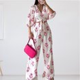 thumbnail image 3 of Traje informal de 2 piezas con mangas abullonadas y pierna ancha para mujer pantalones superiores elegantes atuendo diario FLhrweasw Nuevo, 3 of 9
