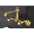 thumbnail image 2 of Kingston Brass KS7227BEX Essex Double-Handle Wall-Mount Bridge Kitchen Faucet, Brushed Brass, 2 of 5