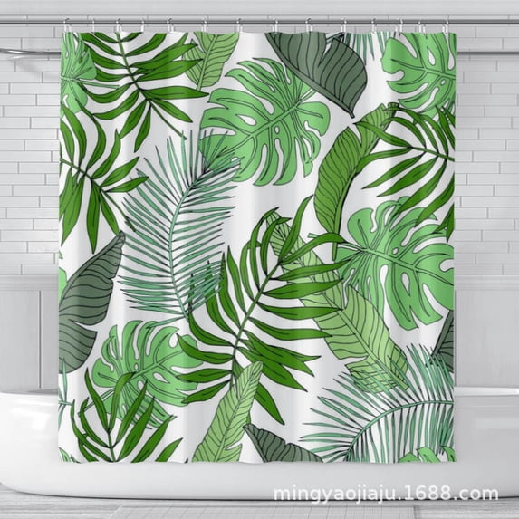 Digital Printed Shower Curtain Toilet Partition Curtain Waterproof Mildew-proof Thickened Bathroom Curtain Tropical Plant Series 1.8M * 2.0M