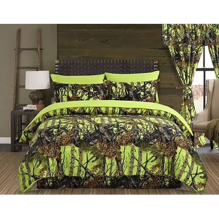 Regal Comfort The Woods Lime Green Camouflage King 4 Piece Premium Luxury Comforter, Bed Skirt, and 2 Pillow Shams Set - Camo Bedding Set For Hunters Cabin or Rustic Lodge Teens Boys and