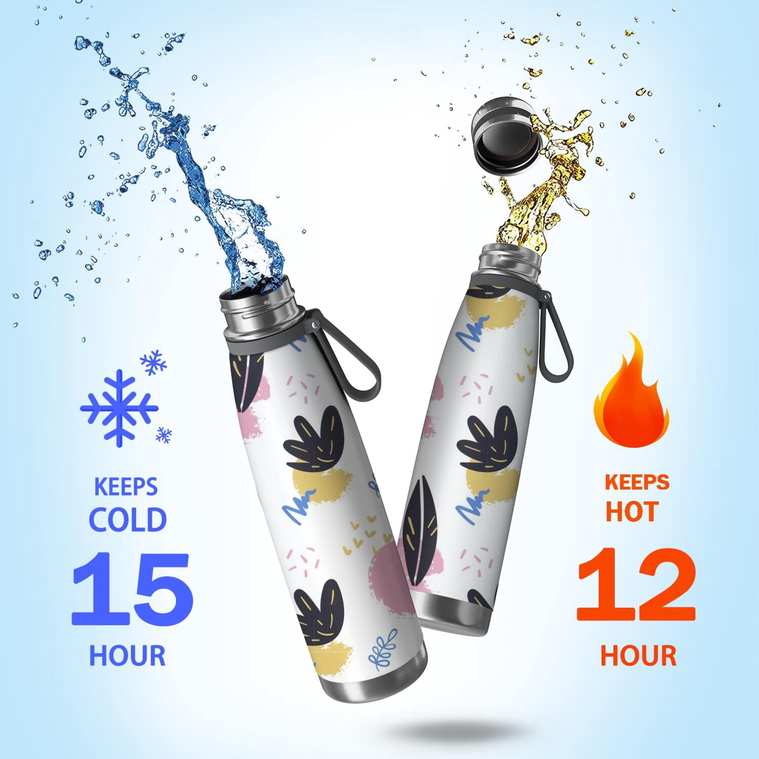 Modern 29oz Stainless Steel Insulated Thermos with Tea Filter, 360° Printed Travel Bottle, Leakproof BPA-Free Flask with Anti-Slip Base, 304 Inner & 201 Outer, Vacuum Cup