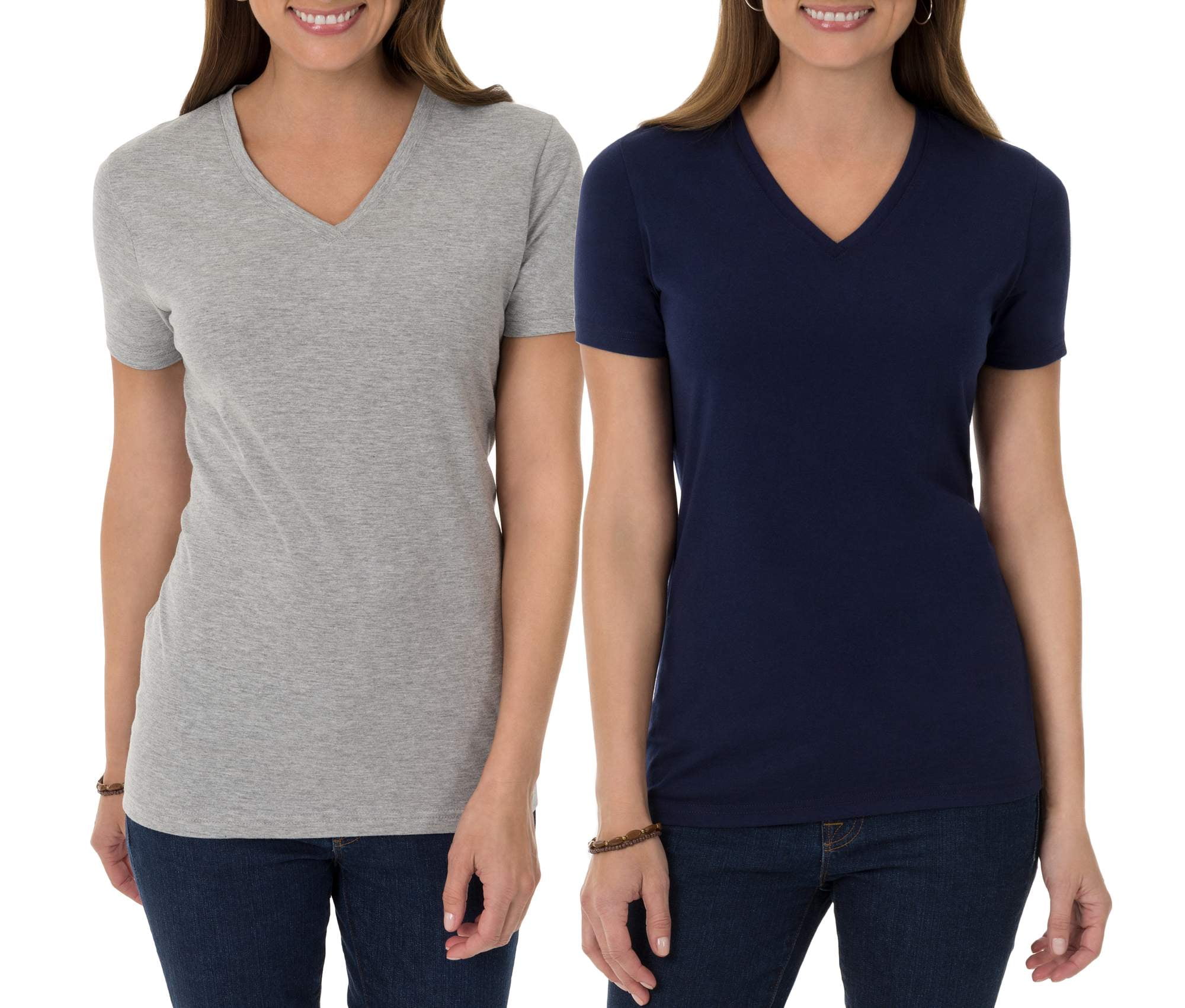 Pack of 2 Solid Essential V Neck T-Shirt Tee Women Multi Pack