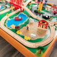 thumbnail image 4 of KidKraft Ride Around Town Wooden Train Set and Table with Storage Bins and 100 Pieces, Honey, 4 of 15