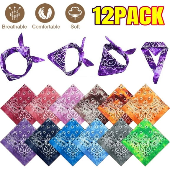 12 PCS Cotton Dye Bandana Paisley Bandanas Novelty Gradient Cowboy Handkerchiefs for Men and Women