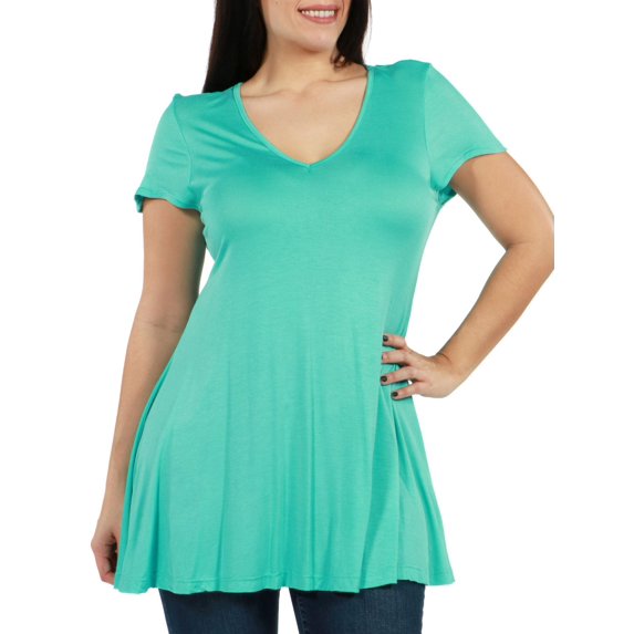 Women's Plus Size Short Sleeve V Neck Tunic T Shirt