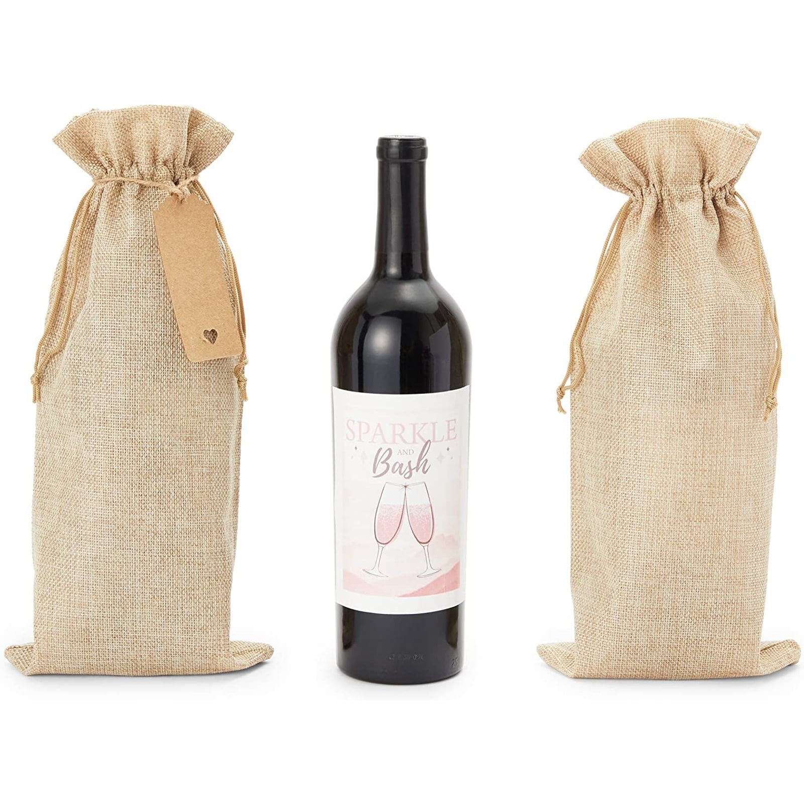14x6 Reusable Wine Bottle Covers with Drawstring 12 Pcs Burlap Wine Bags Wine Bottle Gift Bagcans Tag & Rope Wine Gift Bags Wedding Canvas Wine Bags for Birthday Party Original Brown Color Valentine 