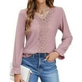 thumbnail image 2 of Women's Lace V Neck Knitted Jacquard Flounce Long Sleeve Blouses, 2 of 2