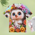 thumbnail image 4 of Cute Hedgehog Floral Garden Women's Short Sleeve T-Shirt Crew Neck Casual Summer Trendy Loose Fit Tops, 4 of 7