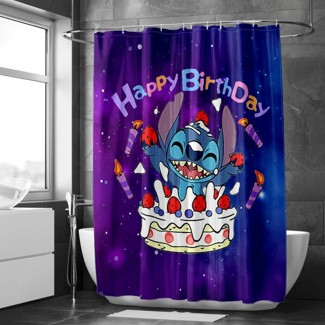 Lilo And Stitch Cartoon Shower Curtain Bathroom Curtain Set Waterproof