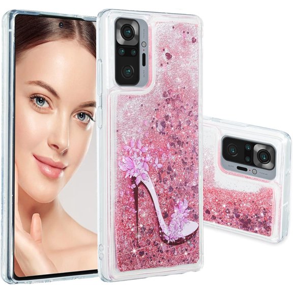 for Mi Redmi Note 10 Pro Case for Women,Case for Mi Redmi Note 10 Pro Max,Glitter Bling Liquid Sparkle Painted Quicksand Flowing Case Cover for Xiaomi Redmi Note 10 Pro Max XY High Heel