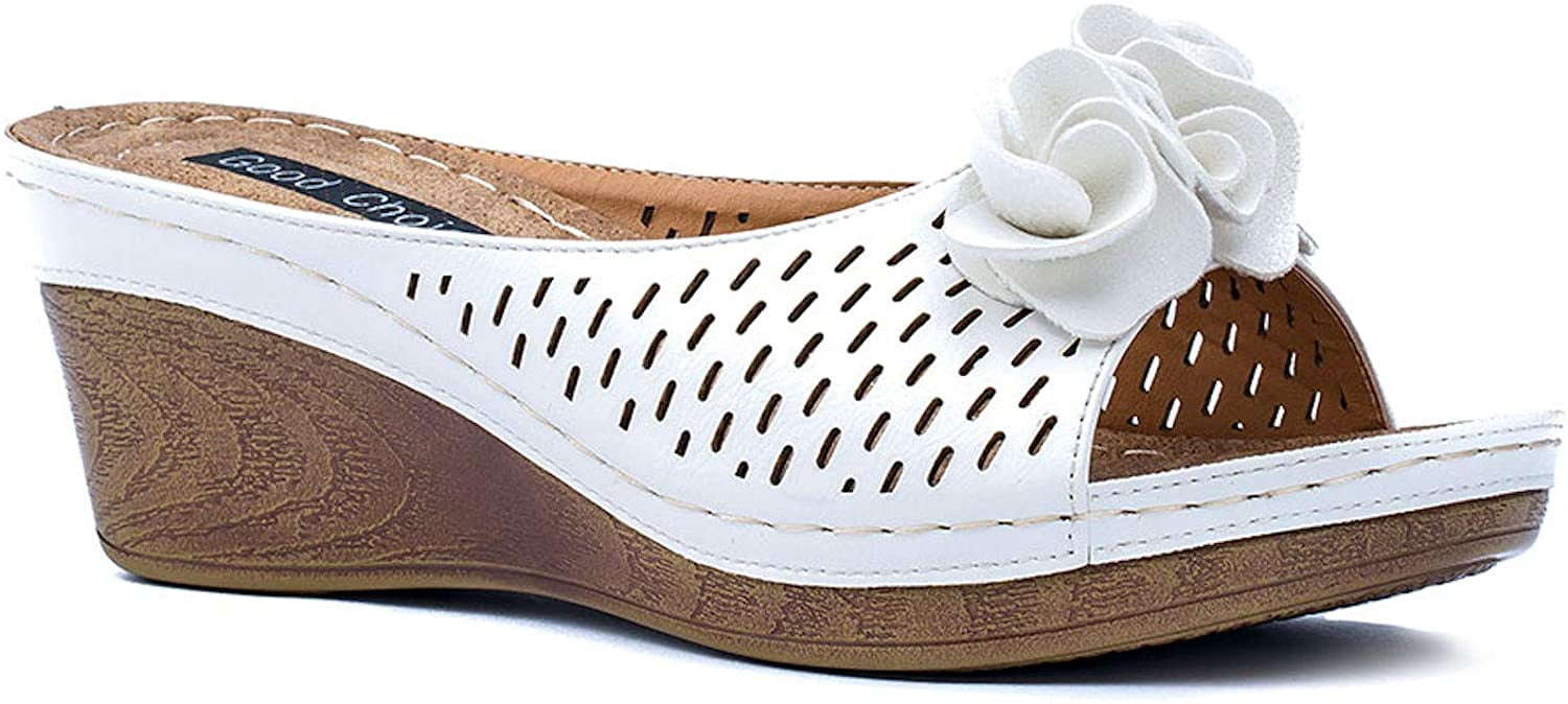 G.C. Shoes Womens Sydney Rosette Slide Wedge Sandals