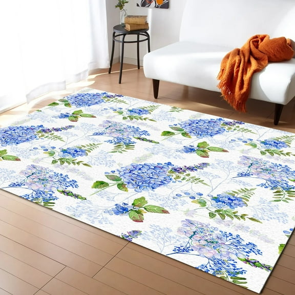 Coral velvet Watercolor Hydrangea Leaves Living Room Carpet Coffee Table Floor Mat Study Bedroom Bedside Home Decoration Large Rug Floor Mat
