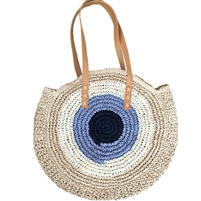 kurtrusly Shoulder Bag Straw Fashion Patchwork Weaving Handbag Large Capacity Summer Vacation Tote Shopping Trendy Female Hand Purse Khaki
