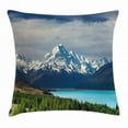 thumbnail image 1 of Landscape Throw Pillow Cushion Cover, Mount Cook and Pukaki Lake in New Zeland Landmark Scenic Scenery Forest, Decorative Square Accent Pillow Case, 20 X 20 Inches, Blue White Green, by Ambesonne, 1 of 2
