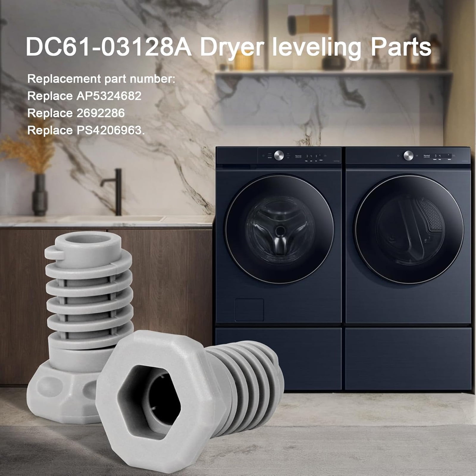 4Pcs DC61-03128A Dryer Stacking Set Wear Resistant Dryer Feet Replacement Plastic Leveling Legs for Leveling Stability