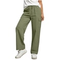 thumbnail image 6 of Workout Pants for Women New Wide Leg Linen Pants for Women Casual Loose Elastic Waist Casual Pants with Pockets Summer Breathable Comfy Trousers Daily Wear, 6 of 8
