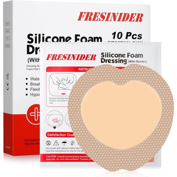 FRESINIDER 7" x 7" Silicone Sacral Foam Dressing, 10 Pack, Waterproof Absorbent Breathable Adhesive Pads for Bed Sores & Pressure Wounds
