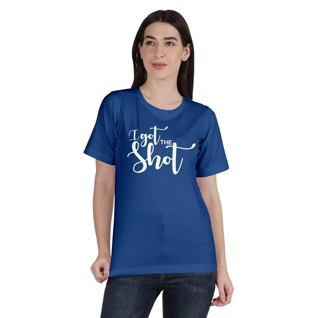 Inkmeso T-Shirt en Coton Col Rond Femme "I Got The Shot" Drôle pro-Vaccin
