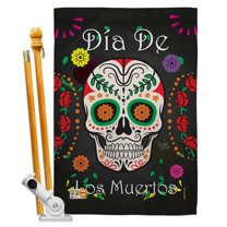 Breeze Decor BD-HO-HS-112009-IP-BO-D-US15-BD 28 x 40 in. Dia De Los Muertos Fall Halloween Impressions Decorative Vertical Double Sided House Flag Set with Pole Bracket Hardware