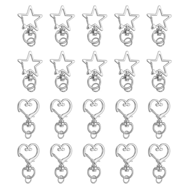 Uxcell 20 Paquete Clip de Llave de Resorte de Metal, Cierre de Langosta en Forma de Estrella y Corazón, Plata