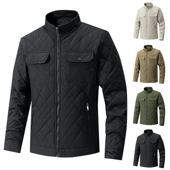 WAENQINLA Men's Quilted Shirt Jackets Casual Long Sleeve Outerwear Snap Button Down Shirts Diamond Quilted Shirt Jacket with Chest Pockets