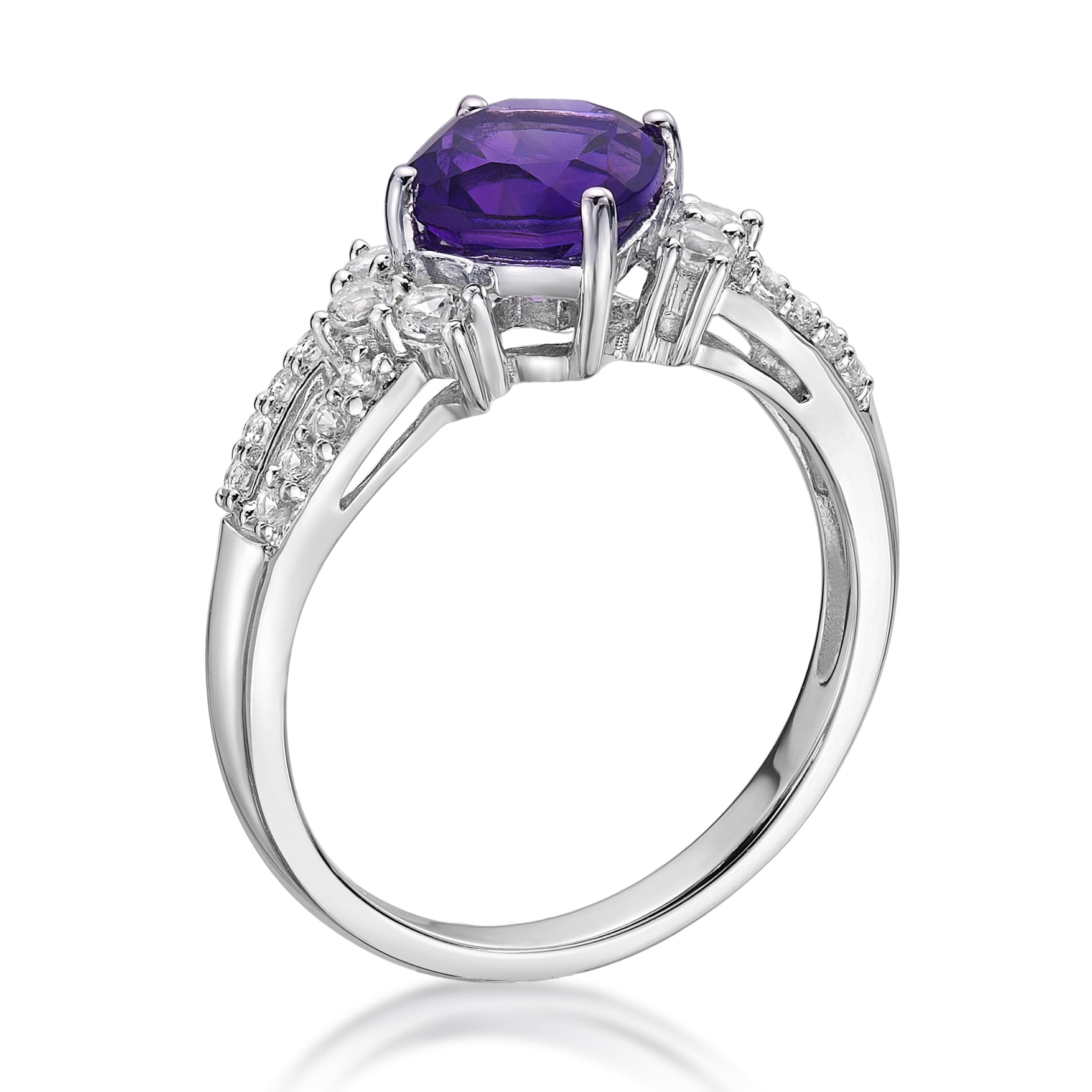 Jay Heart Designs 925 Sterling Silver Genuine Amethyst and Created White Sapphire Ring