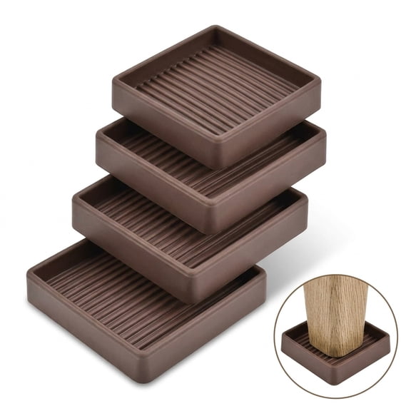 2.5x2.5 inch Square Rubber Furniture Caster Cups, NOGIS Anti-Sliding Furniture Pads Bed Stopper Floor Protectors with Grip - Protect Any Flooring (Brown)