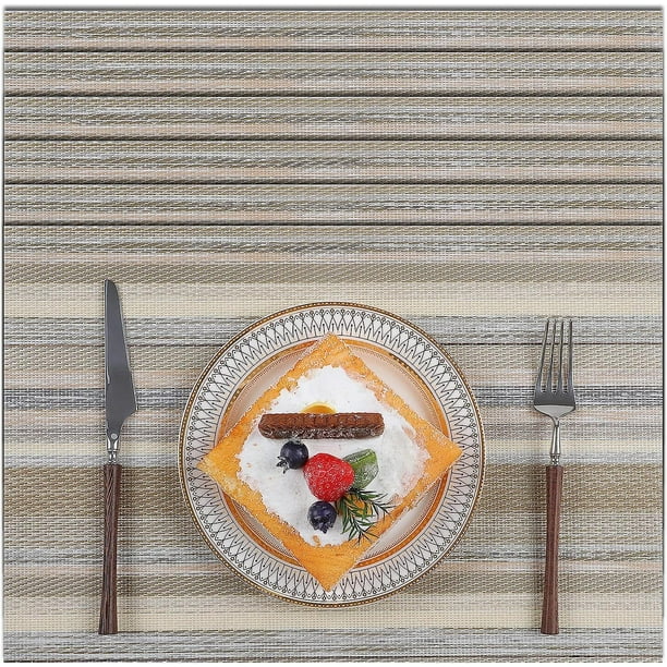 Juego de 6 tapetes para mesa de comedor fáciles de limpiar, resistentes al calor y lavables, tapete de mesa de vinilo tejido, color beige mezclado